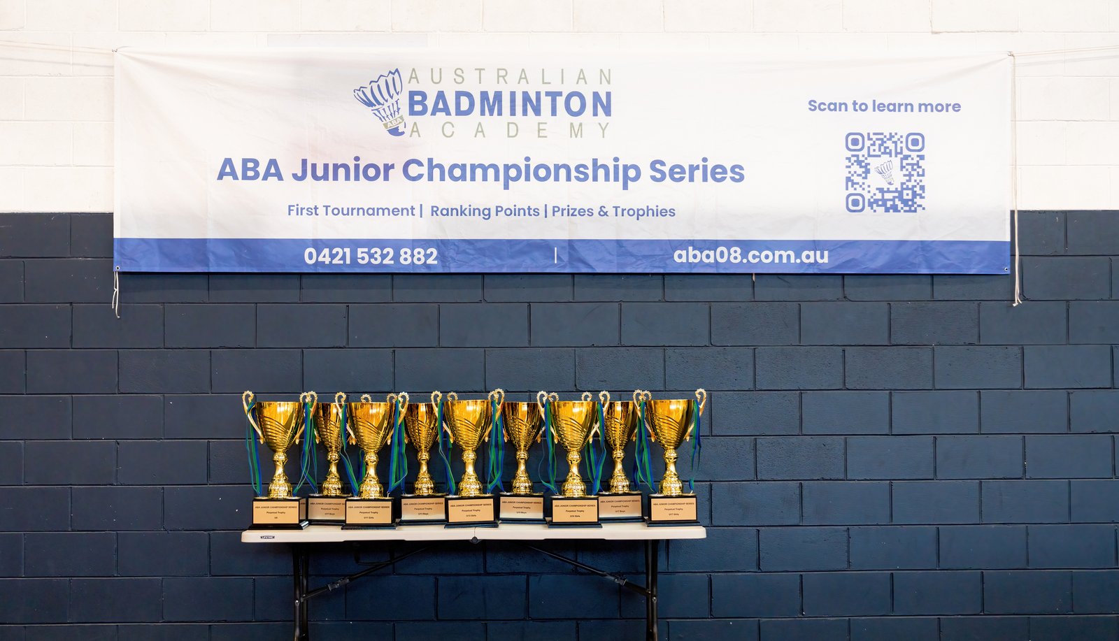 Trophies from an ABA Junior Championship Series tournament